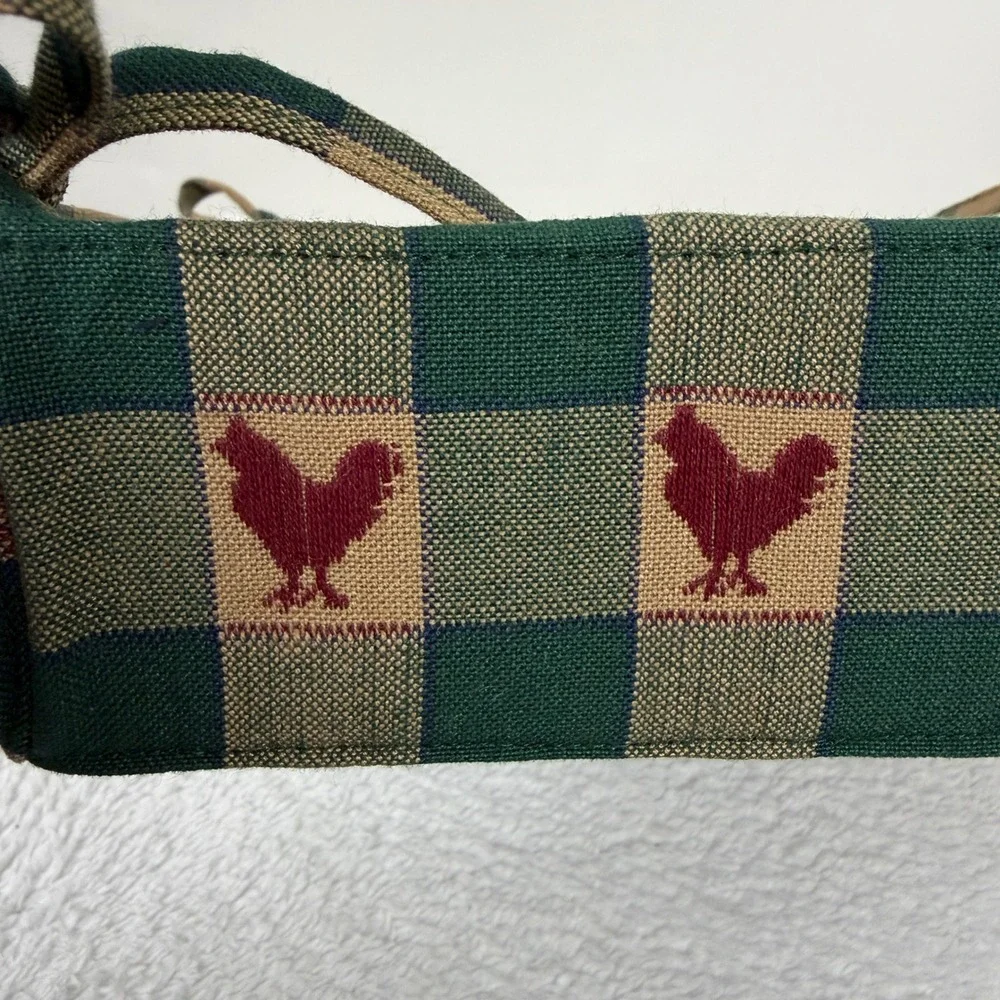 Park Designs Rooster Buffalo Check Fabric Bread Basket Green Tan 8x8 Country